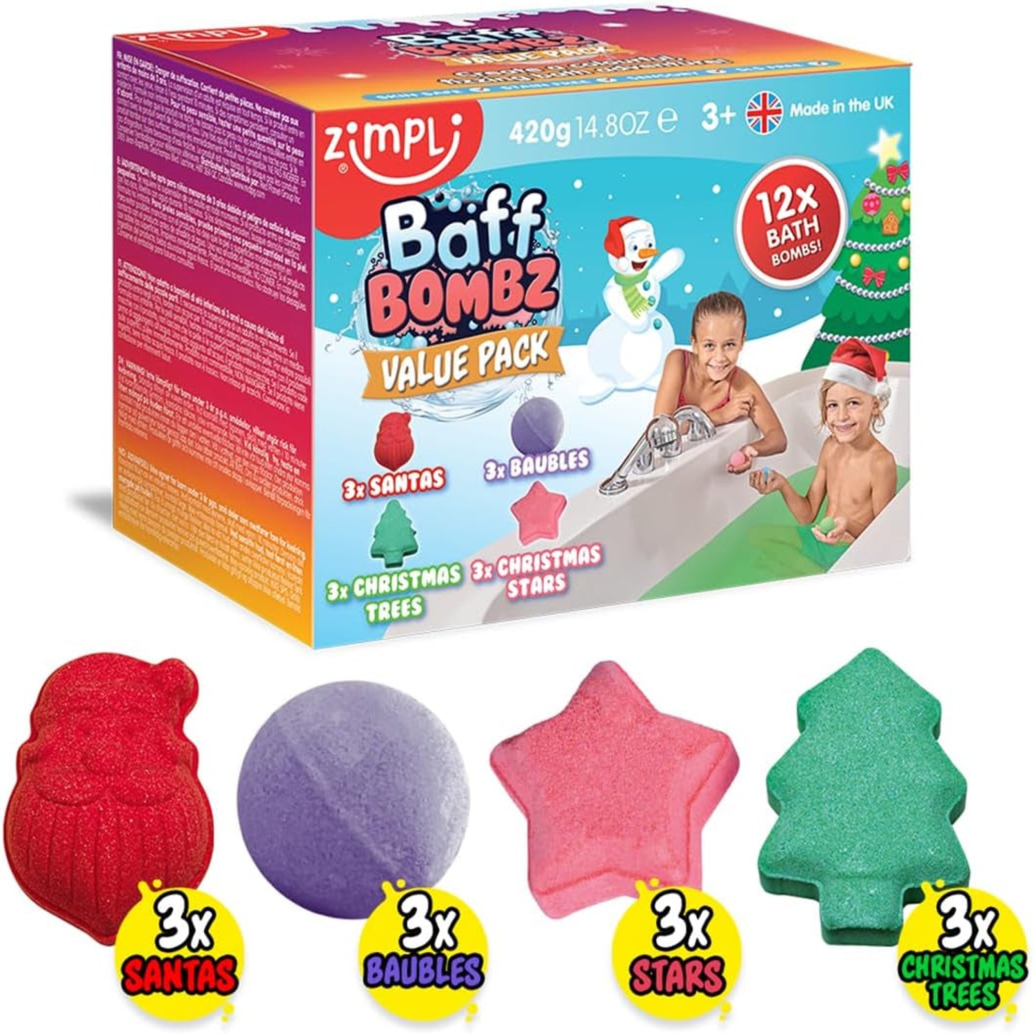 12 X Christmas Bath Bomb Gift Set from , Great Value Stocking Fillers for Children, Bath Fizzers, Xmas Presents for Boys & Girls, Organic, Moisturising, Vegan Friendly & Cruelty Free