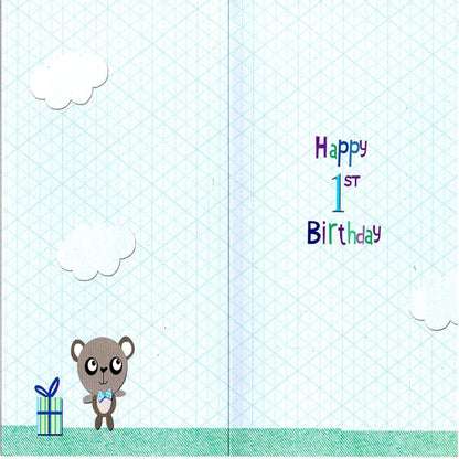 1 Today Birthday Card   –    Colourful Cute Teddy First Birthday Card    -   7  x  5 inches