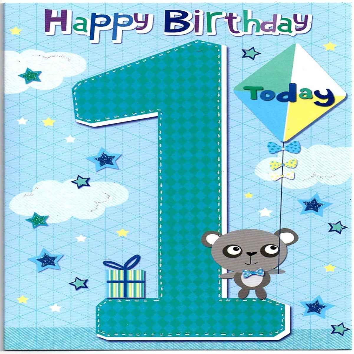 1 Today Birthday Card   –    Colourful Cute Teddy First Birthday Card    -   7  x  5 inches
