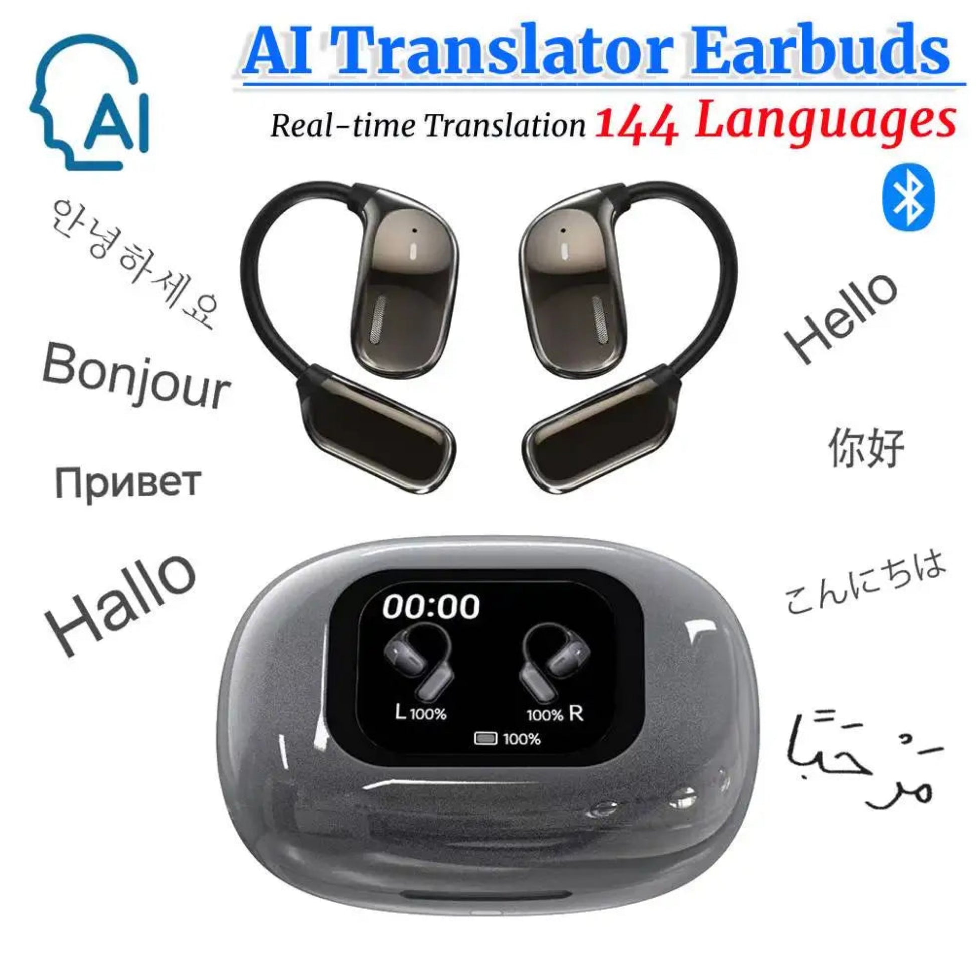 144 Languages Translator Bluetooth Earphones AI Real-Time Translation Earbuds Wireless Headphones for Translation Earbuds