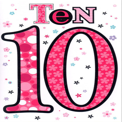10th Birthday Card for Girl | Happy 10th Birthday Greeting Card    -   19 x 13 cm