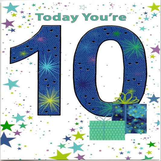 10th Birthday Card for Boy  –   Happy 10th Birthday Greeting Card  -  19  x  13 cm