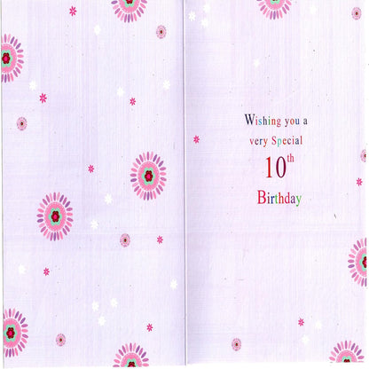 10th Birthday Card for Girl  -  19  x  13 cm