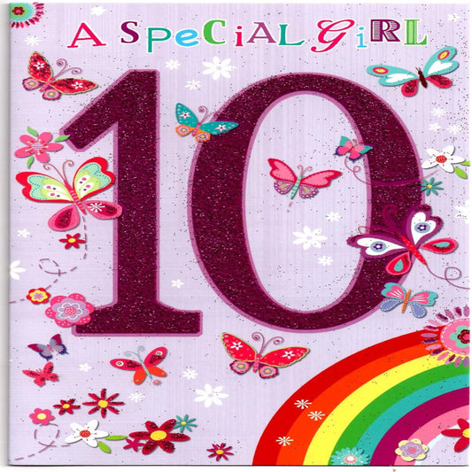 10th Birthday Card for Girl  –   Age 10 Birthday Card  -  19  x  13 cm