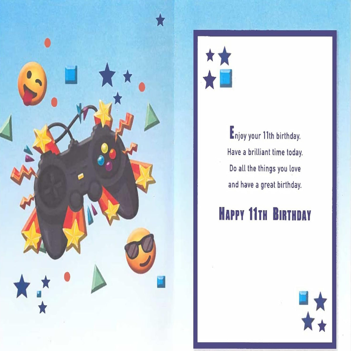 11th Birthday Card for Boy   –   Game Controller & Emoji Design   -   19   x   13.3 cm