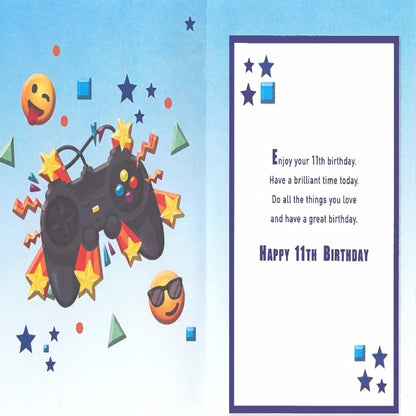 11th Birthday Card for Boy   –   Game Controller & Emoji Design   -   19   x   13.3 cm