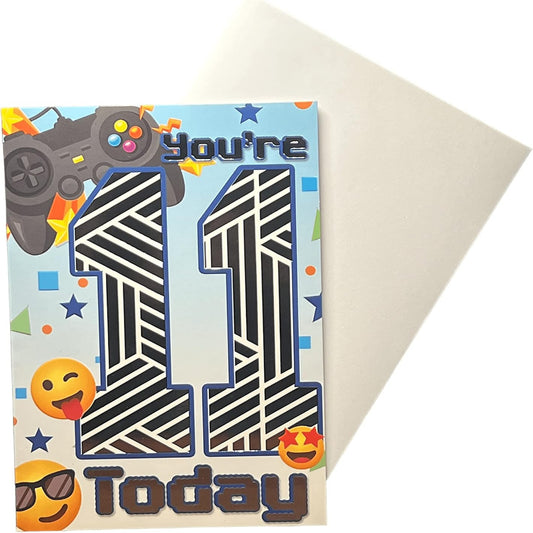 11th Birthday Card for Boy   –   Game Controller & Emoji Design   -   19   x   13.3 cm