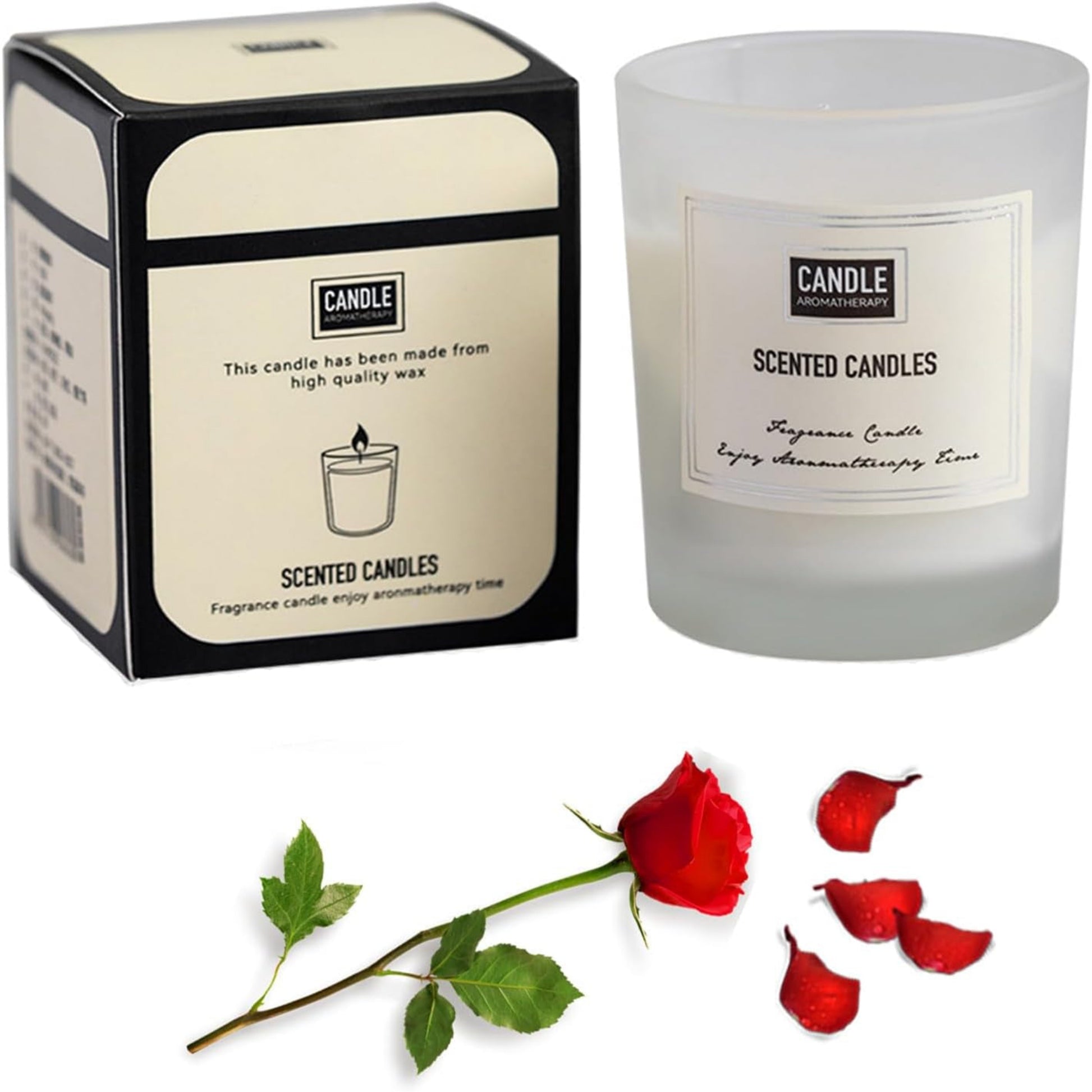 Aromatherapy Candles for Christmas, Essential Oil Aromatherapy Candle, Long Burning Soy Candle, Scented Candles with Gift Box for Sleep Massage Spa, Gift & Home Supplys (Rose-White)