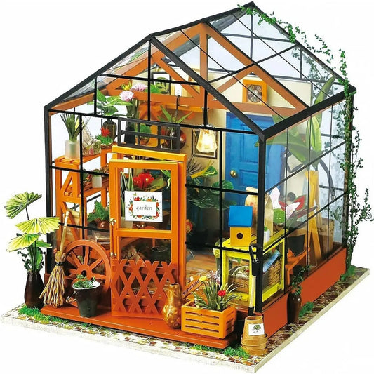 Mini Green House Cathy'S Flower House DIY Dollhouse Wooden Miniature Furniture Kit with LED Best Birthday Gifts