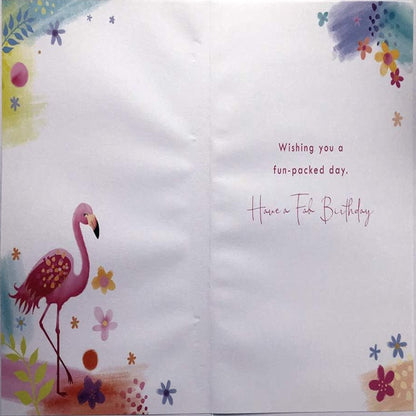 13th Birthday Card for Girls  –  Bright Flamingo with Verse   -  15.2cm  x  22.8cm