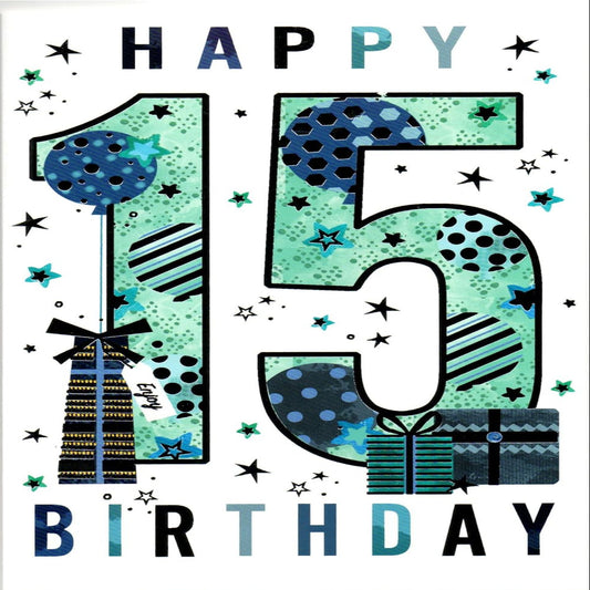 15th Birthday Card for Boy | Fifteenth Birthday Greeting Card  -  19 x 13 cm