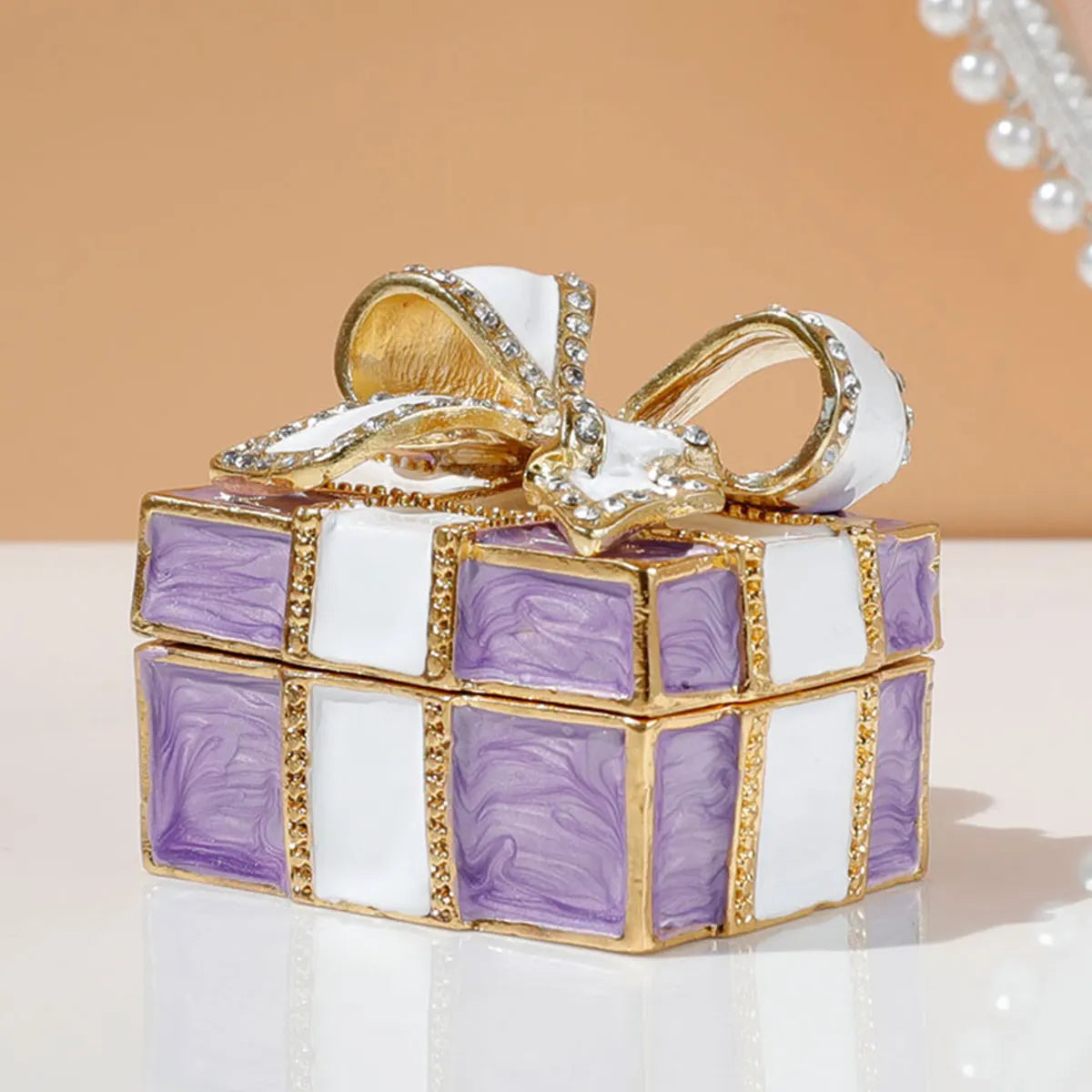 Pink Butterfly Trinket Box,Bow Hinged Jewelry Box Decorated with Crystal ,Alloy Storage Box