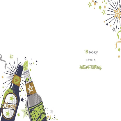 18th Birthday Card   -   Cheers & Beers to 18 Years  -   15cm  x  23cm