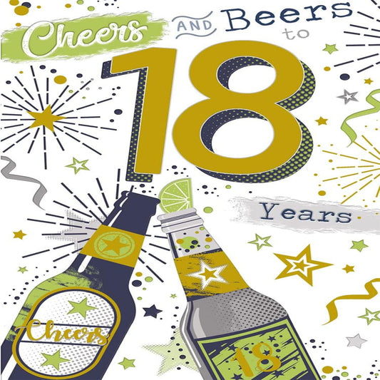 18th Birthday Card   -   Cheers & Beers to 18 Years  -   15cm  x  23cm