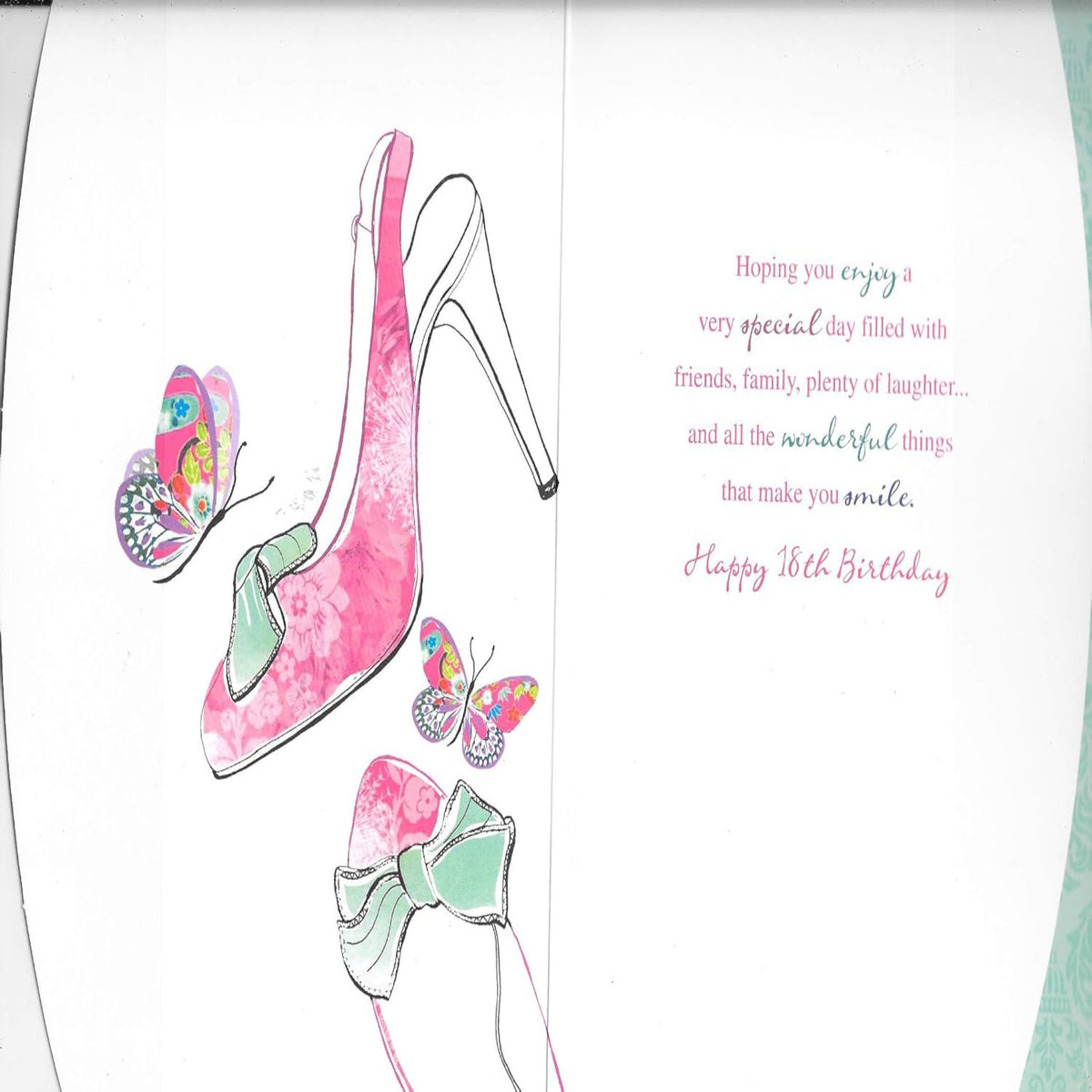 18th Birthday Card for Her  –   Pink Shoes & Butterflies    -    9  x  6 inches