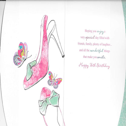18th Birthday Card for Her  –   Pink Shoes & Butterflies    -    9  x  6 inches