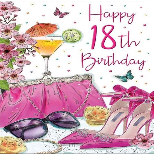 18th Birthday Card   –   Modern Happy 18th Birthday Design   -   8  x  6 inches