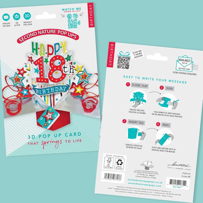 18th Birthday Pop-Up Card   –    Second Nature 3D Greeting Card    -    20cm   x   20cm