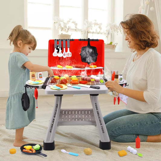 Children'S BBQ Grill Toy, Kitchen Playset, Realistic Smoke BBQ Grill Playset with Toy Kitchen Accessories.
