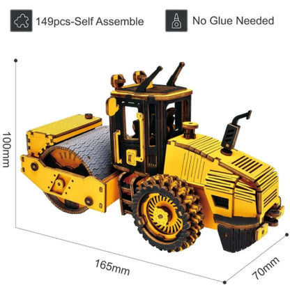 Rokr 3D Puzzles Wooden Model Car Kits Engineering Road Roller Model DIY Wooden Building Kits for Kids Gift for Birthday