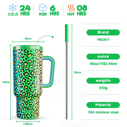 40Oz Cup Tumbler with Handle Straw Stainless Steel Multi-Prints Coffee Cup Travel Water Bottle Leak-Proof Car Mug Gifts