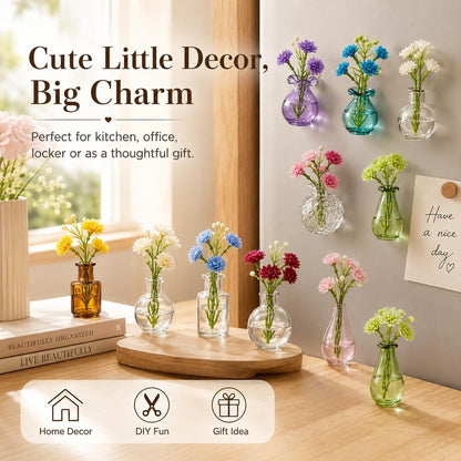 10 Pcs Cute Mini Vase Fridge Magnets - Glass Vase Magnets for Fridge with Mini Magnets - Tiny Vase Fridge Magnets for Kitchen Locker Office Decoration, Small Magnet Bud