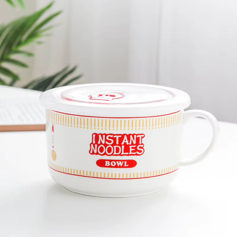 Hot Sale Ceramic Instant Noodle Bowl with Handle Large Capacity Instant Noodles Bowl Cute Design Instant Noodles Bowl with Lid
