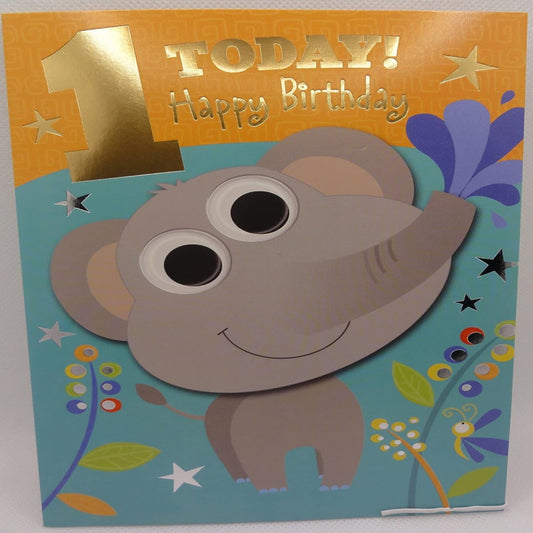 1st Birthday Card with Cute Lion and Gold and Silver foil Design   -   210 x 290 mm