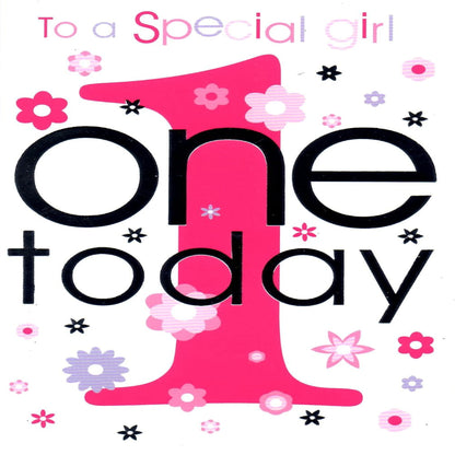 1st Birthday Card for Girl     –   Cute Happy 1st Birthday Greeting Card   -    19  x  13 cm