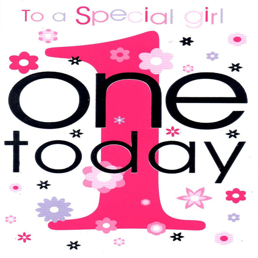 1st Birthday Card for Girl     –   Cute Happy 1st Birthday Greeting Card   -    19  x  13 cm