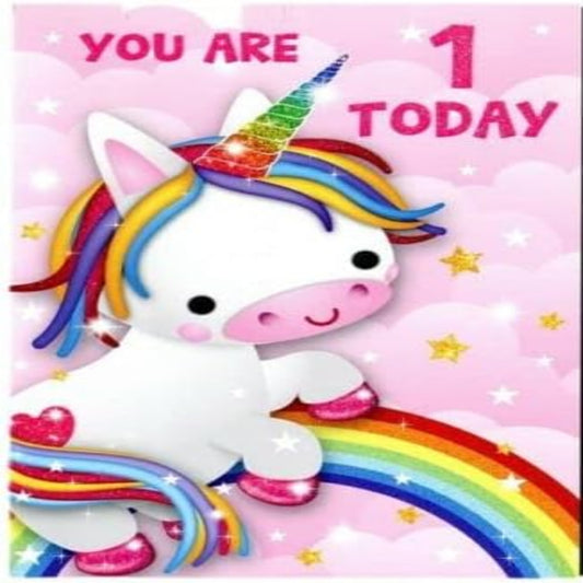 1st Birthday Card for Boy or Girl – Unicorn Design  -  210  x  290 mm
