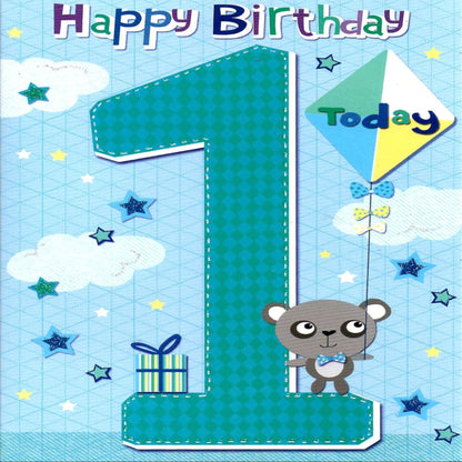1st Birthday Card for Boy   –   First Birthday Greeting    -   19  x  13 cm