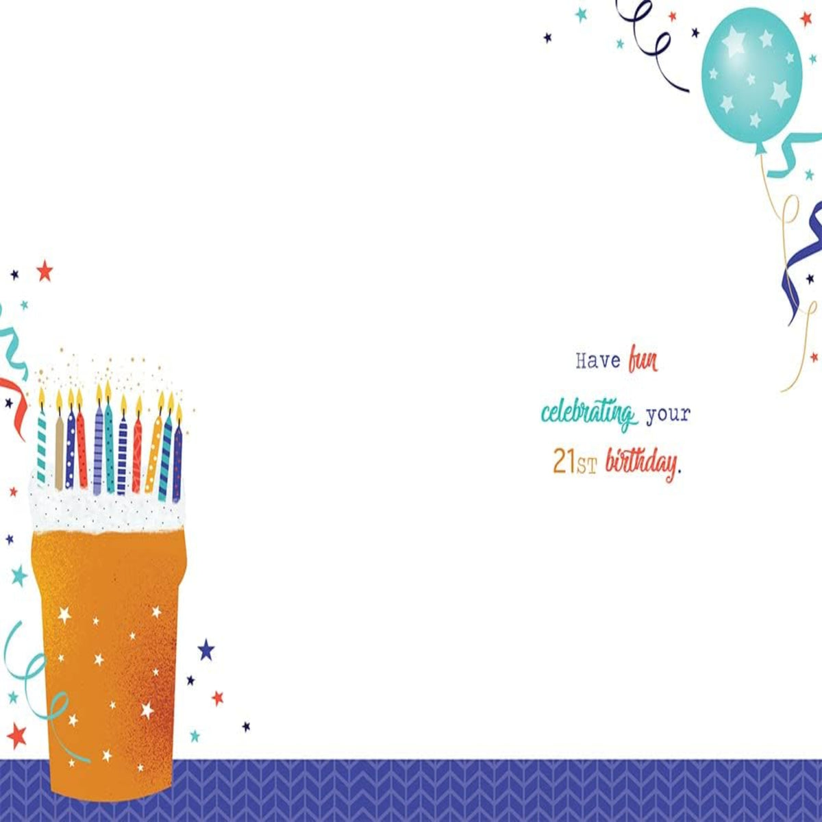 21st Birthday Card | Cheers & Beers Design Happy Birthday Card   -  15cm x 23cm