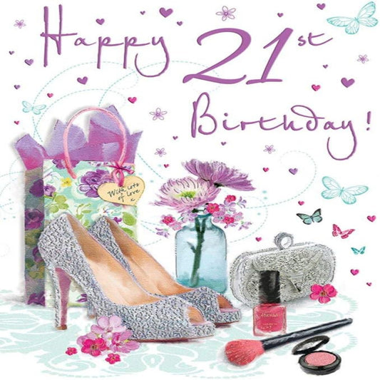21st Birthday Card for Her   –    Shoes Design | Cherished Moments    -    9 x 6 inches