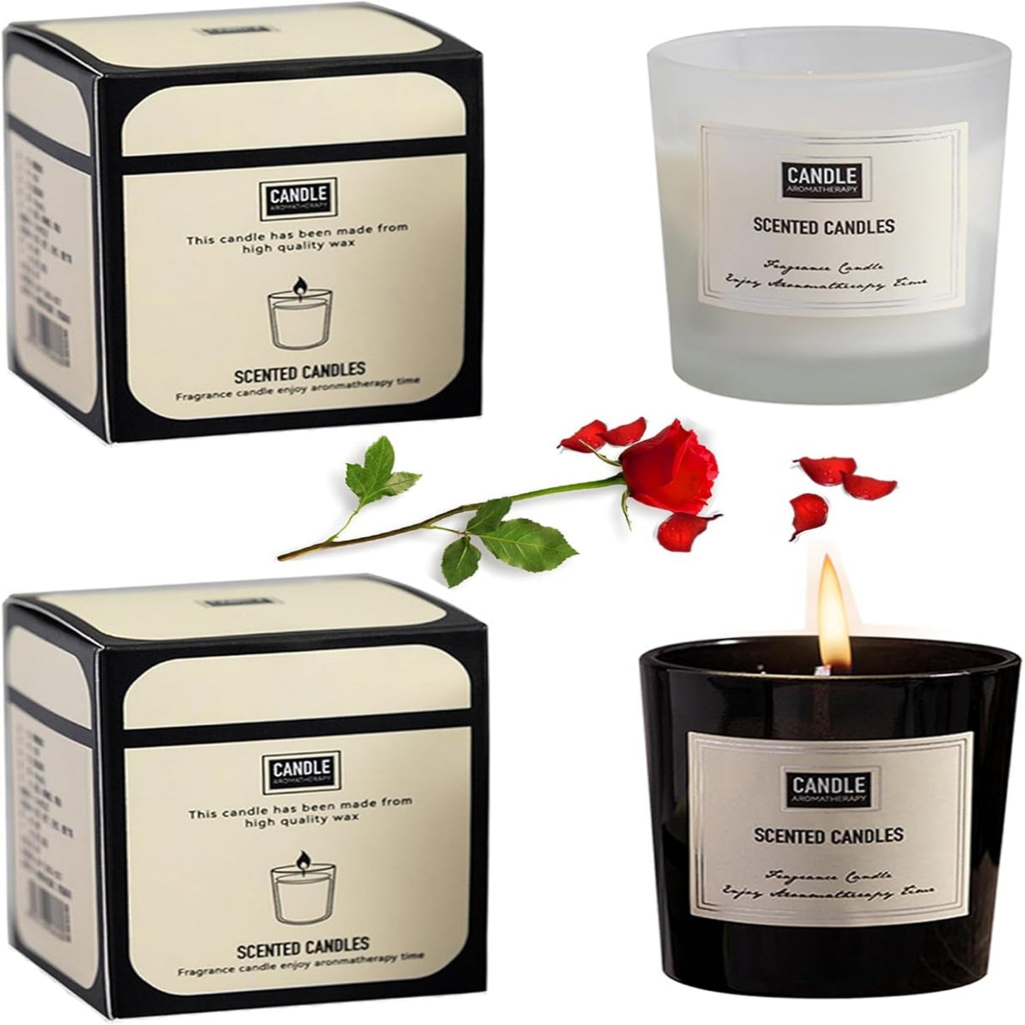 Aromatherapy Candles for Christmas, Essential Oil Aromatherapy Candle, Long Burning Soy Candle, Scented Candles with Gift Box for Sleep Massage Spa, Gift & Home Supplys (Rose-White)