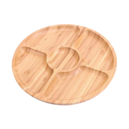 Bamboo round 5 Compartment Serving Tray, Ideal for Snacks, Fruits, Nuts, Wooden Plate with Dividers for Party Platters
