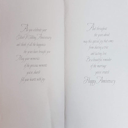 25th Silver Wedding Anniversary Card   -  Embossed Silver Hearts