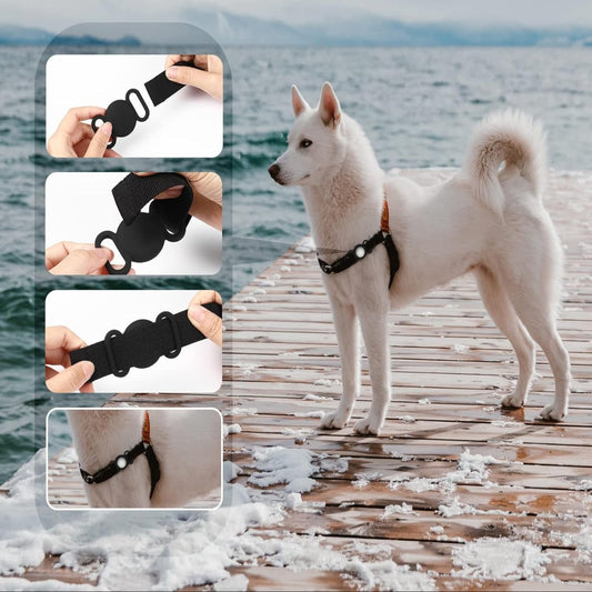 Airtag Dog Collar,Silicone Case for GPS Tracking Finder,Protective Cover Compatible with Apple Airtag,Safety and Anti-Lost,Dog Collar Cat Loop Holder Pet Accessories (Black-Black)