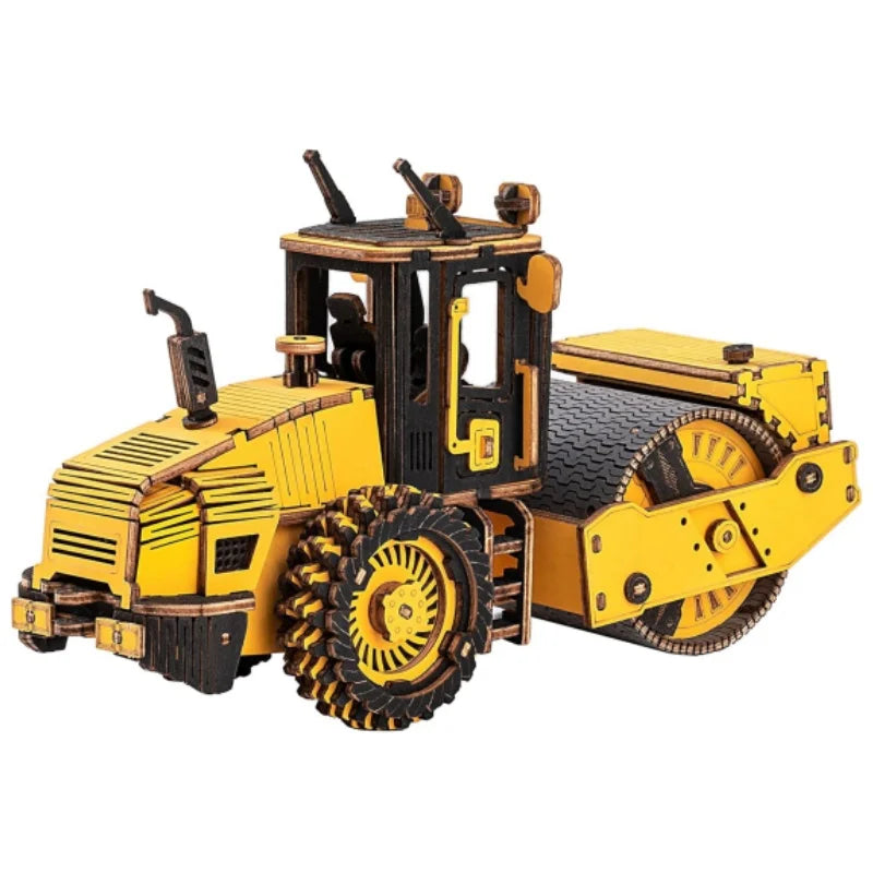 Rokr 3D Puzzles Wooden Model Car Kits Engineering Road Roller Model DIY Wooden Building Kits for Kids Gift for Birthday