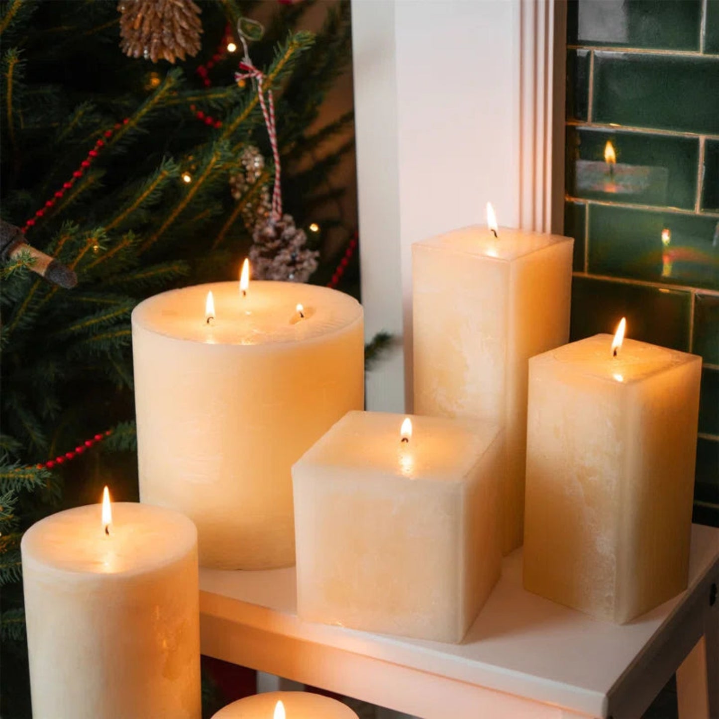 - Square Vanilla Pillar Candles - 120 Hours - Cream
