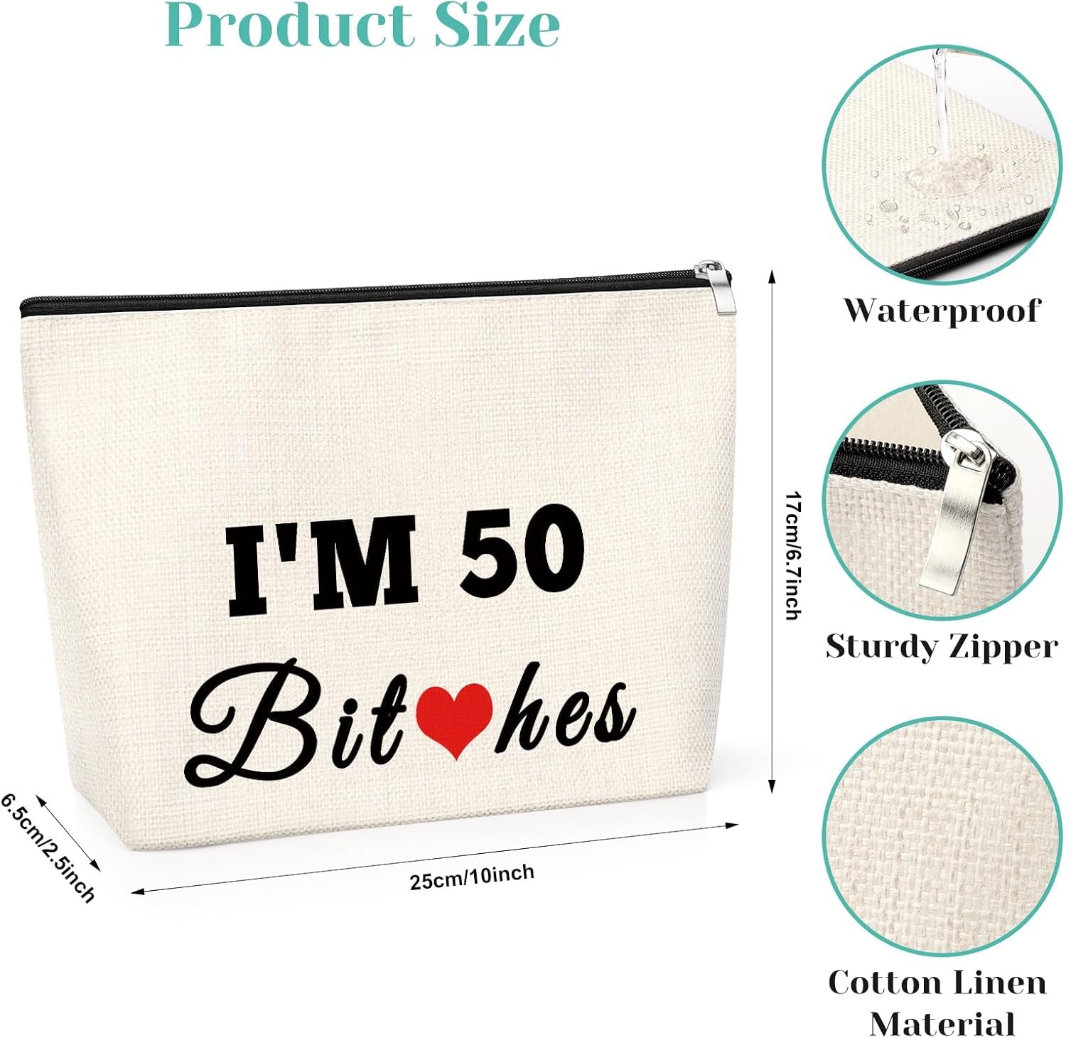50 Year Old Gift Birthday Gift Sweet 50Th Birthday Gift Funny Cosmetic Bag Gift Happy 50Th Birthday Gift for Women Turning Fifty Birthday Gift for Mum Makeup Bag 1974 Birthday Gift for Wife Aunt