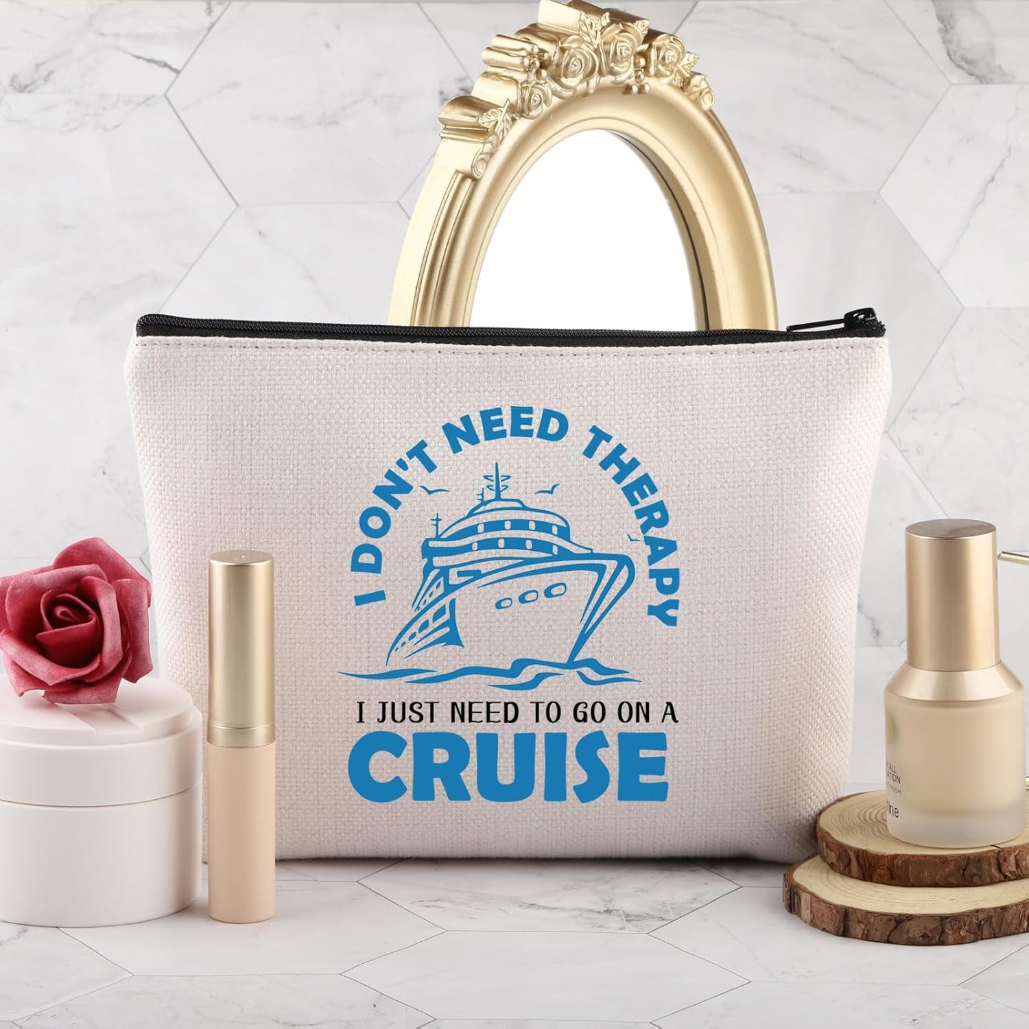 Cruise Makeup Bag for Women Family Cruise Vacation Gift I Don'T Need Therapy I Just Need to Go on a Cruise Travel Pouch (Therapy Go Cruise Bagu)