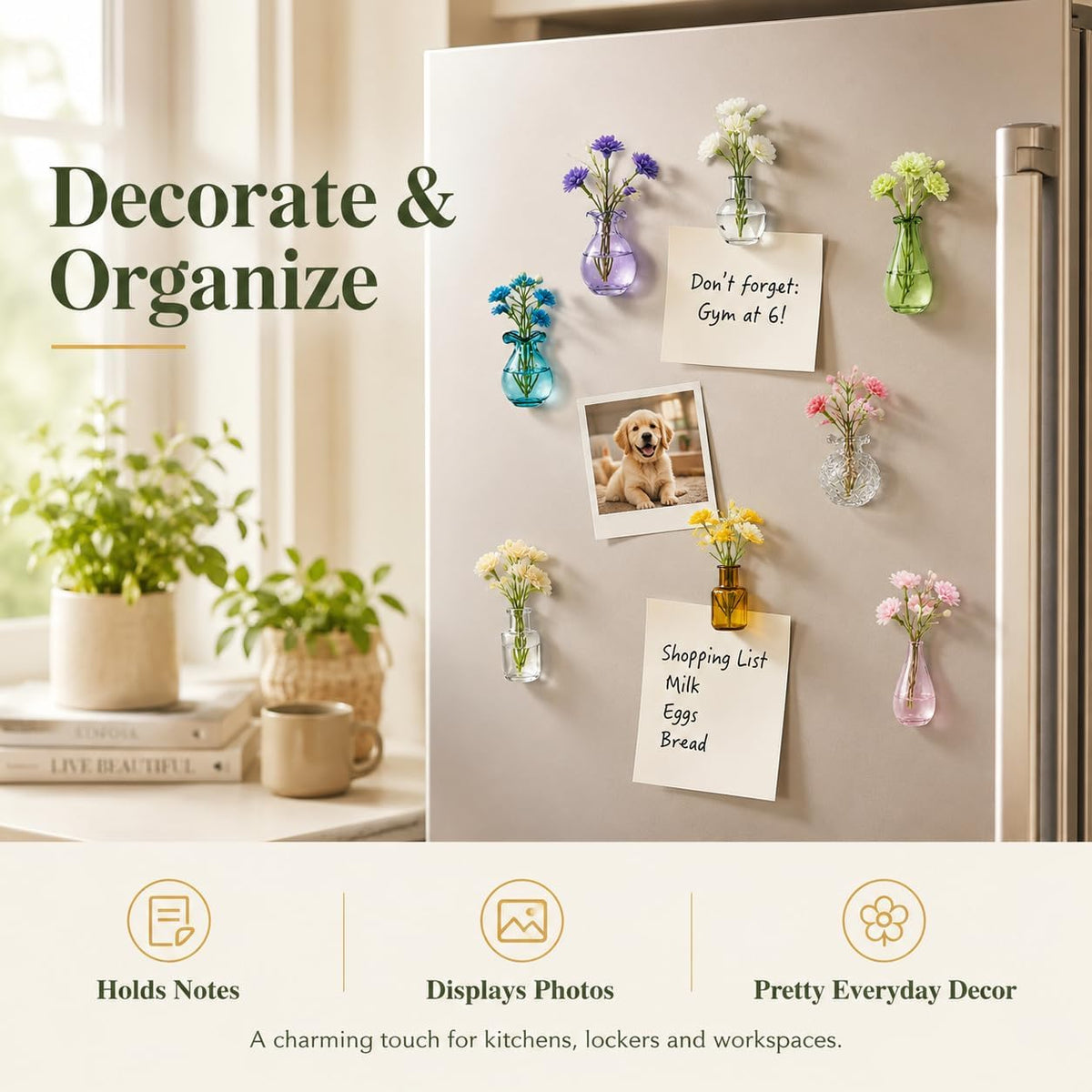 10 Pcs Cute Mini Vase Fridge Magnets - Glass Vase Magnets for Fridge with Mini Magnets - Tiny Vase Fridge Magnets for Kitchen Locker Office Decoration, Small Magnet Bud