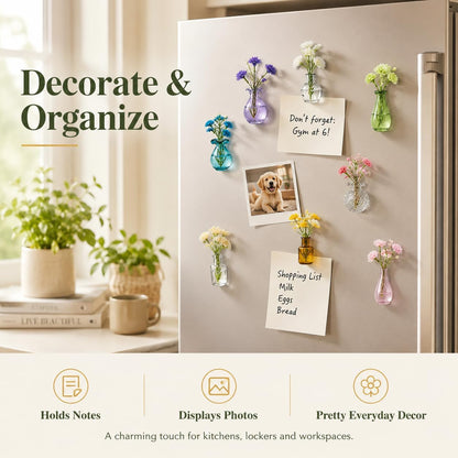 10 Pcs Cute Mini Vase Fridge Magnets - Glass Vase Magnets for Fridge with Mini Magnets - Tiny Vase Fridge Magnets for Kitchen Locker Office Decoration, Small Magnet Bud