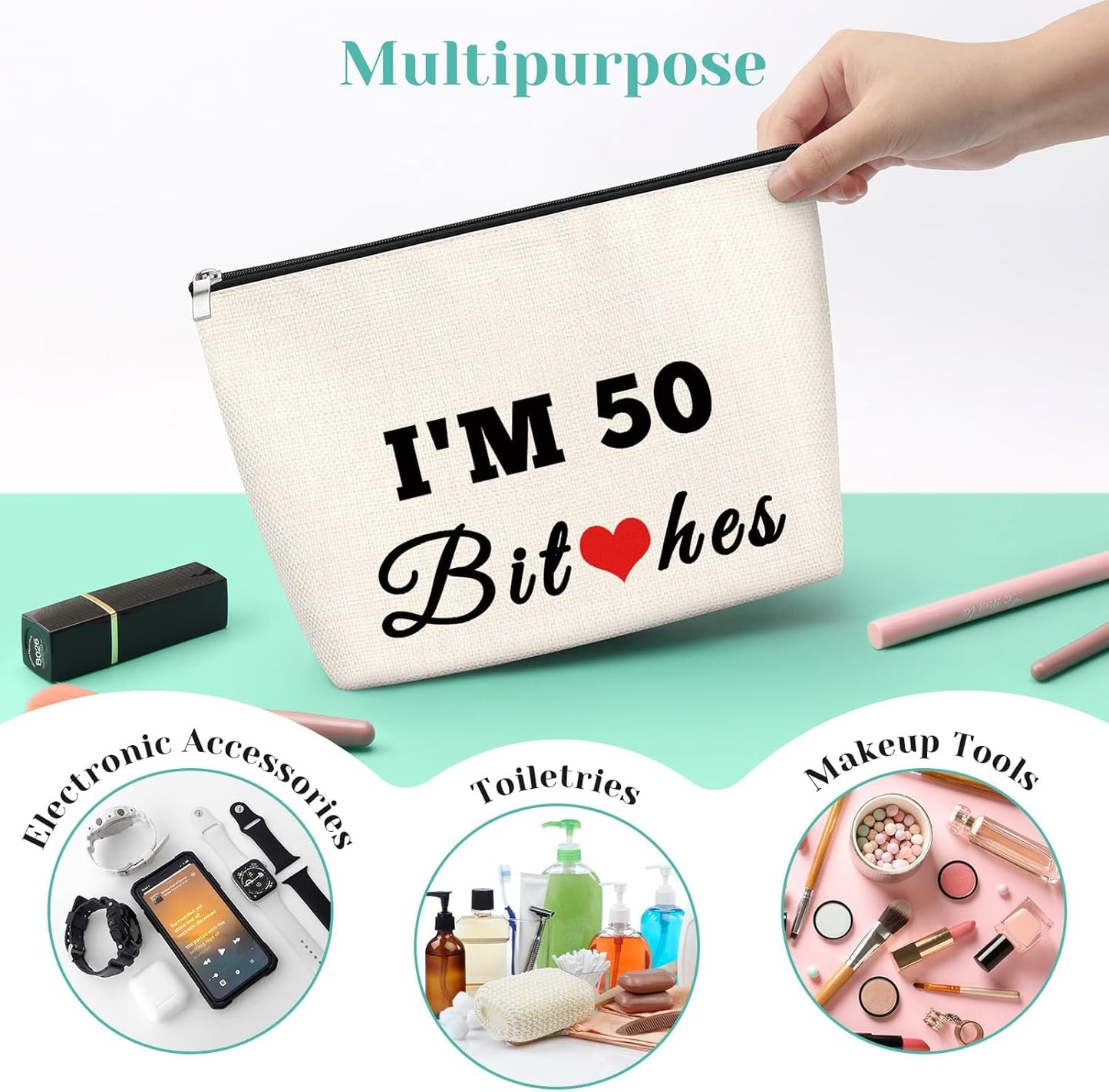 50 Year Old Gift Birthday Gift Sweet 50Th Birthday Gift Funny Cosmetic Bag Gift Happy 50Th Birthday Gift for Women Turning Fifty Birthday Gift for Mum Makeup Bag 1974 Birthday Gift for Wife Aunt