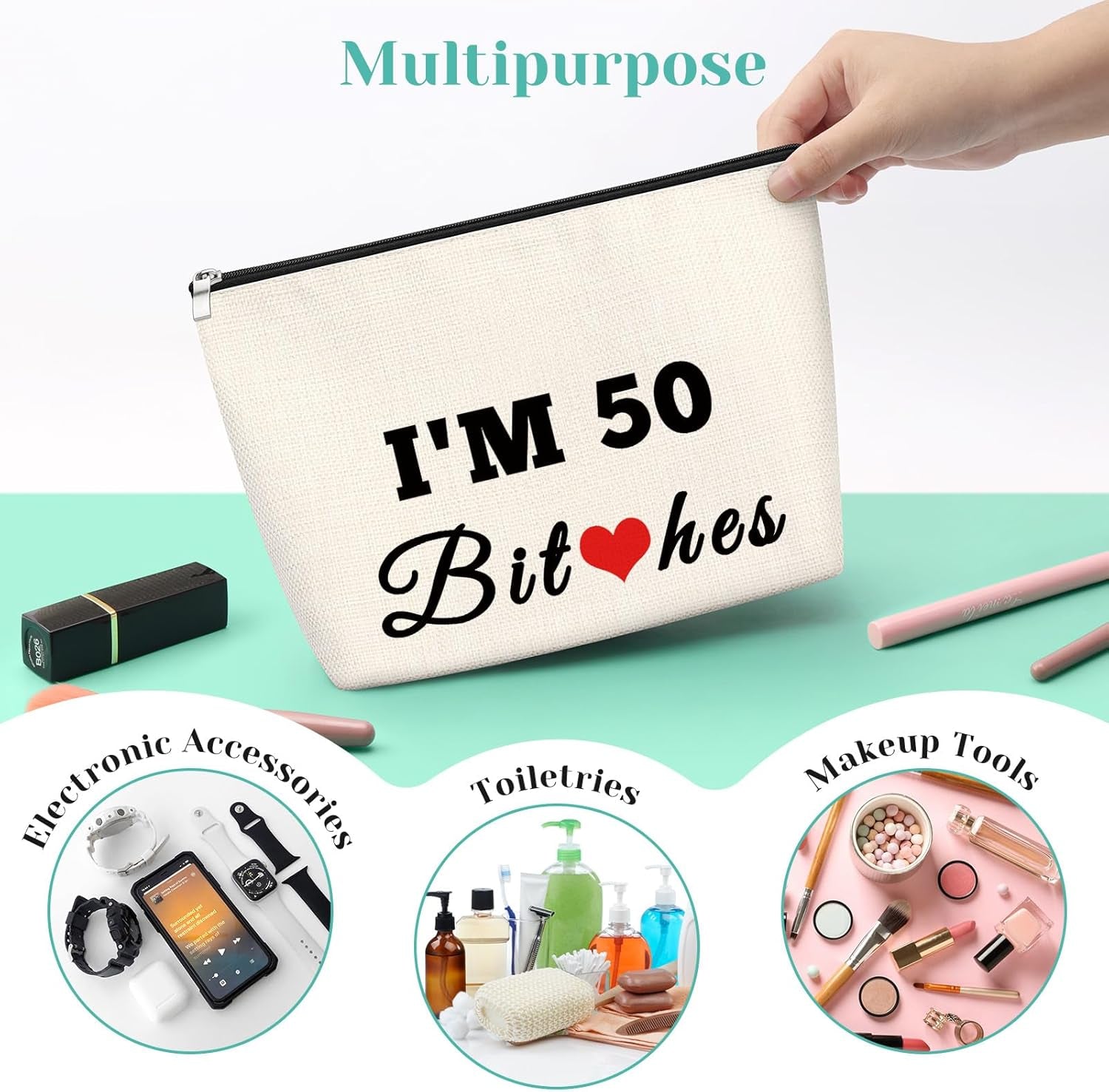 50 Year Old Gift Birthday Gift Sweet 50Th Birthday Gift Funny Cosmetic Bag Gift Happy 50Th Birthday Gift for Women Turning Fifty Birthday Gift for Mum Makeup Bag 1974 Birthday Gift for Wife Aunt