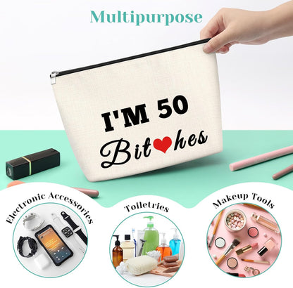 50 Year Old Gift Birthday Gift Sweet 50Th Birthday Gift Funny Cosmetic Bag Gift Happy 50Th Birthday Gift for Women Turning Fifty Birthday Gift for Mum Makeup Bag 1974 Birthday Gift for Wife Aunt
