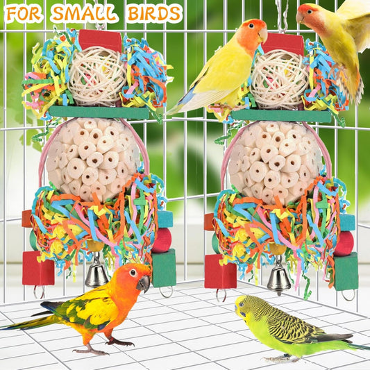 Bird Toys Conure Toys Hanging Natural Soft Sola Ball Beak Chew Shred Forage Toys for Parrots,Cockatiel,Conure,Love Birds,Parakeets,Budgie and Other Small Birds (Boys)
