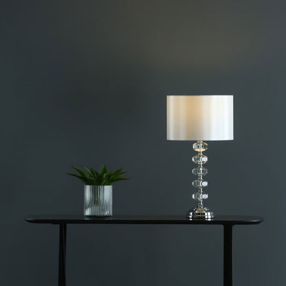 Oleana Polished Chrome Glass Crystal Table Lamp with Ivory Shade
