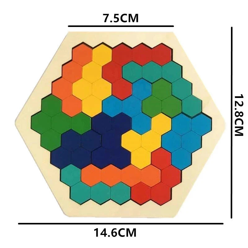 3D Hexagonal Wooden Puzzles Educational Toys for Children Kids Preschool Tangram Board Brain IQ Test Game Montessori Toys Gifts